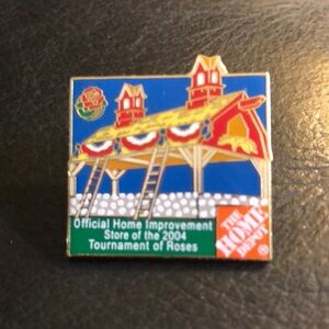 2004 tournament of roses pin featuring Home Depot red blue gold rose parade